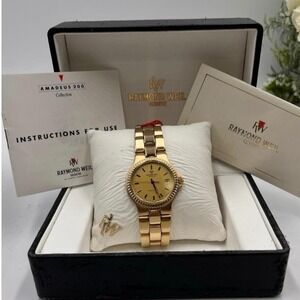 Raymond Weil Geneve Amadeus 200 9205 Quartz Swiss Wristwatch 18k GP Old New Work